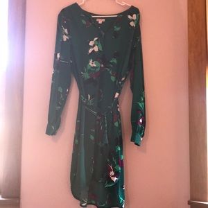 Dark Green Floral Long Sleeved Dress